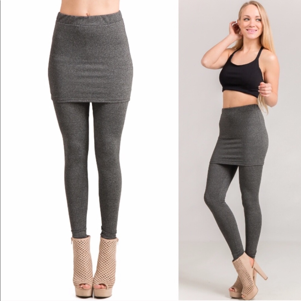 NWT Grey soft brushed knit skirt leggings